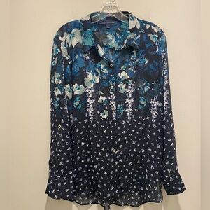 Tommy Hilfiger Sheer Floral Print Long Sleeve Blouse Women's Size Medium EUC